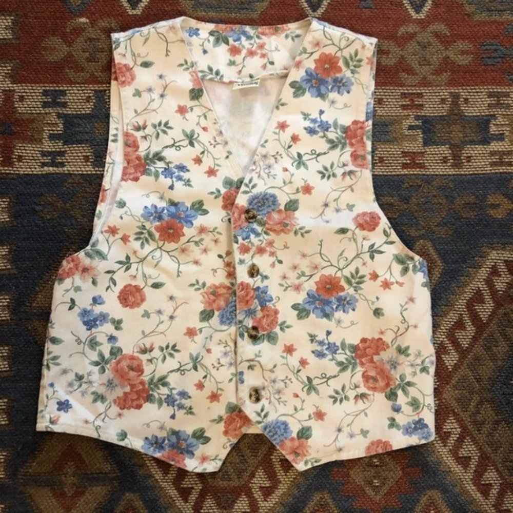 🔴Vivaldi sportswear floral print denim vest vinta